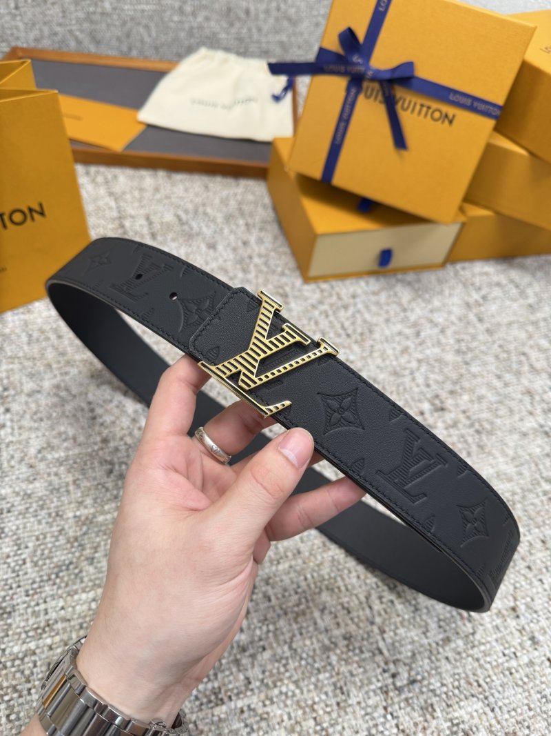 Louis Vuitton LV Monogram Black Leather Belt with Gold Buckle view