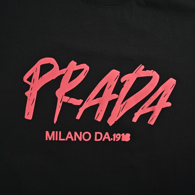 Prada Milano Black T-Shirt Red Logo view