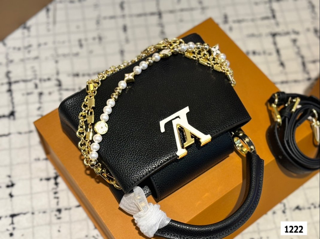 Louis Vuitton Capucines Black Leather Chain Handbag view