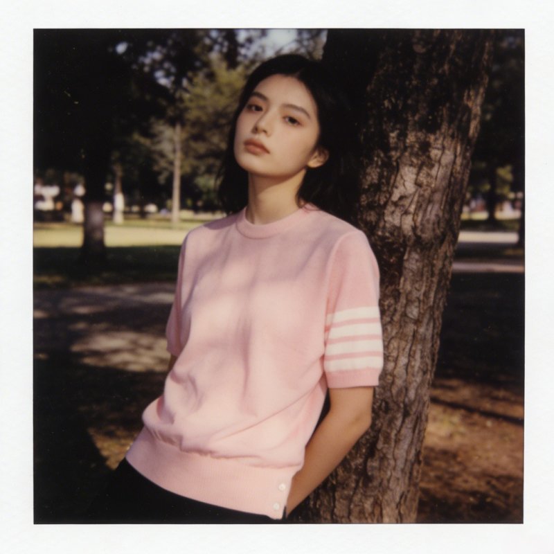 Pink Striped Sleeve Crewneck T-Shirt