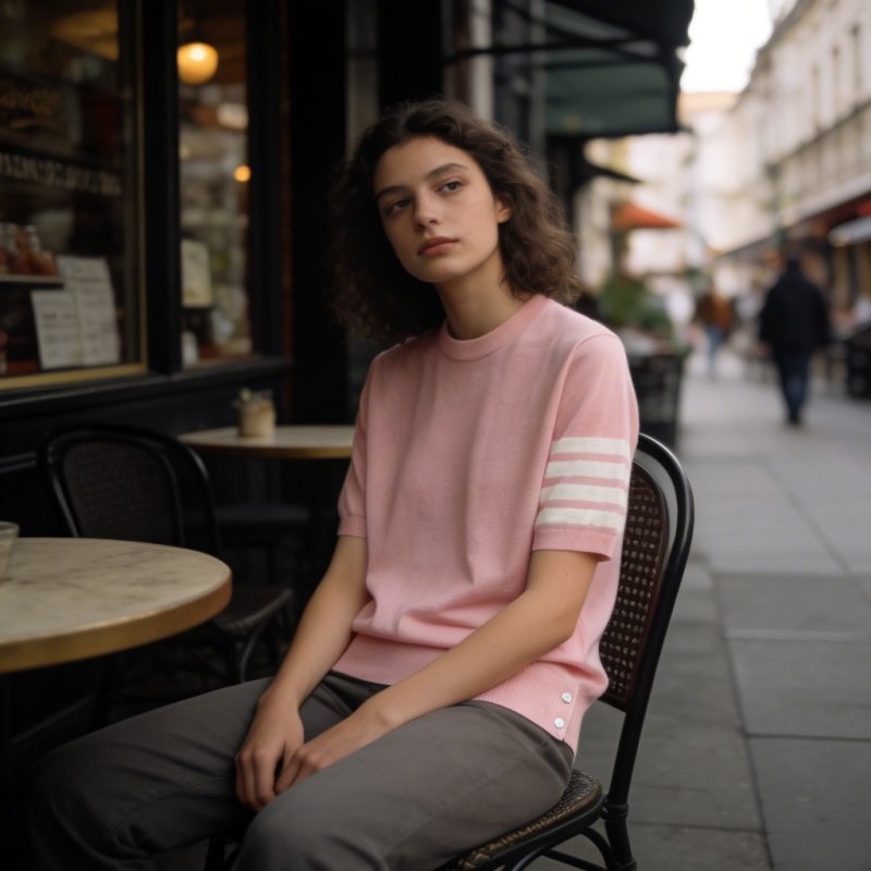 Pink Striped Sleeve Crewneck T-Shirt view