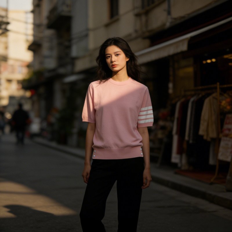Pink Striped Sleeve Crewneck T-Shirt view