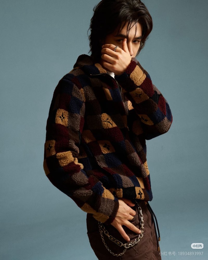 Colorblock Patchwork Fleece Jacket - Navy/Burgundy/Tan view