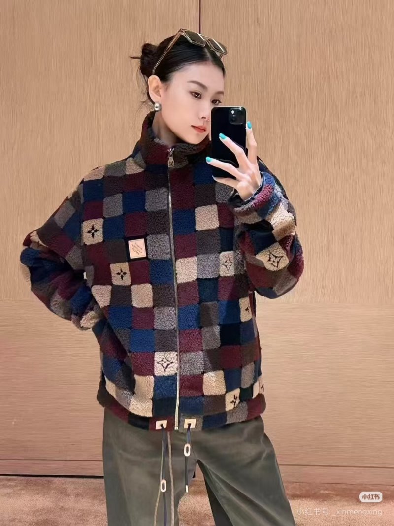Colorblock Patchwork Fleece Jacket - Navy/Burgundy/Tan view