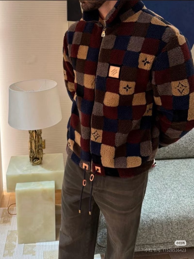 Colorblock Patchwork Fleece Jacket - Navy/Burgundy/Tan view