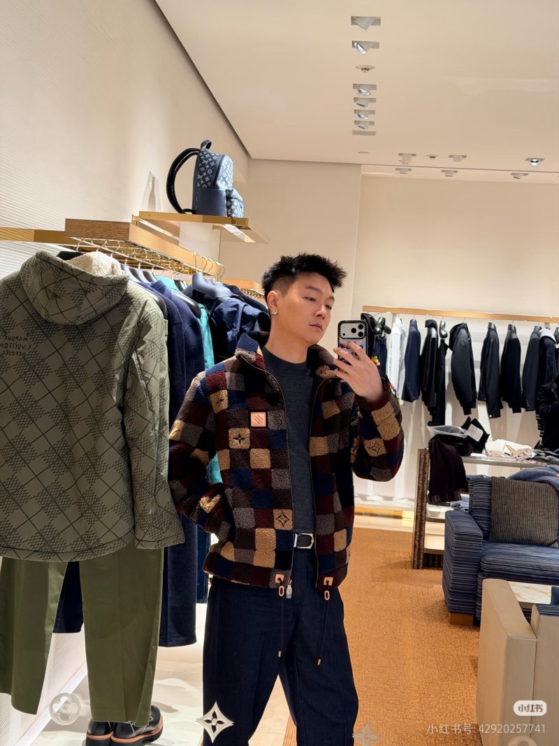 Colorblock Patchwork Fleece Jacket - Navy/Burgundy/Tan view