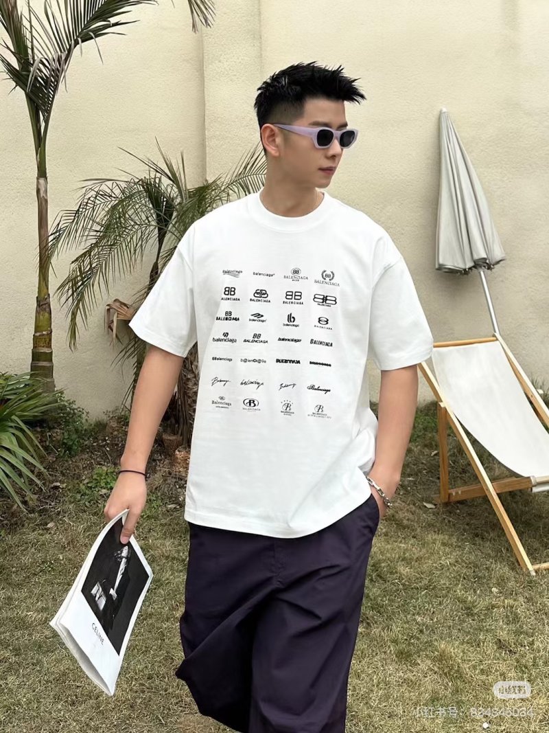 Balenciaga Multi-Logo Print White T-Shirt