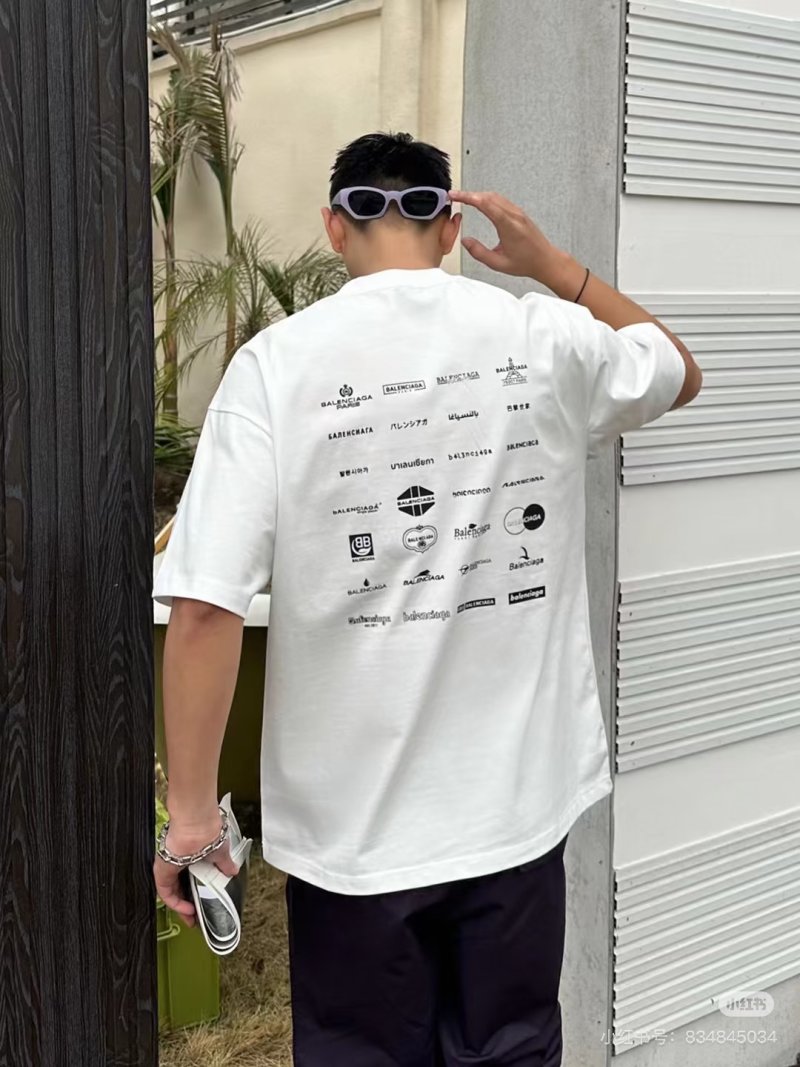 Balenciaga Multi-Logo Print White T-Shirt view