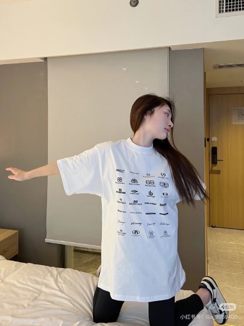 Balenciaga Multi-Logo Print White T-Shirt view