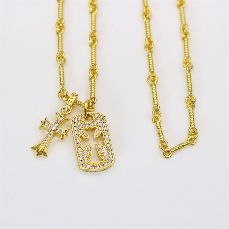 Chrome Hearts Gold Crystal Cross Tag Pendant Necklace view