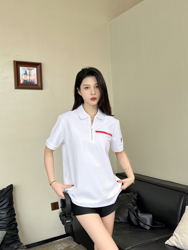 White Short Sleeve Polo Shirt with Red Stripe Detail