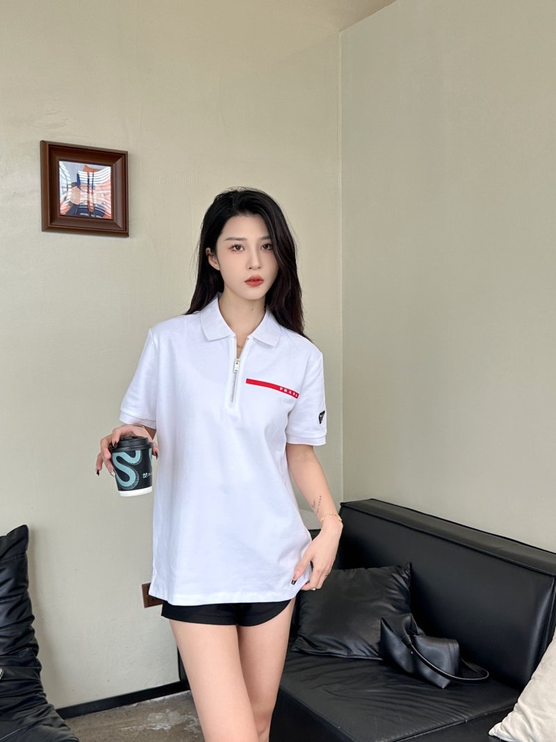 White Short Sleeve Polo Shirt with Red Stripe Detail view