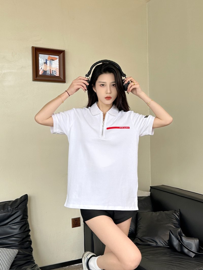 White Short Sleeve Polo Shirt with Red Stripe Detail view
