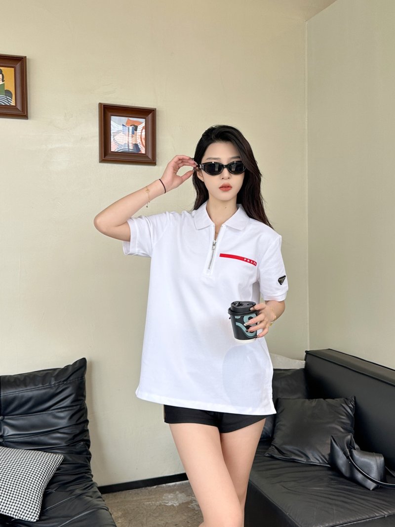 White Short Sleeve Polo Shirt with Red Stripe Detail view
