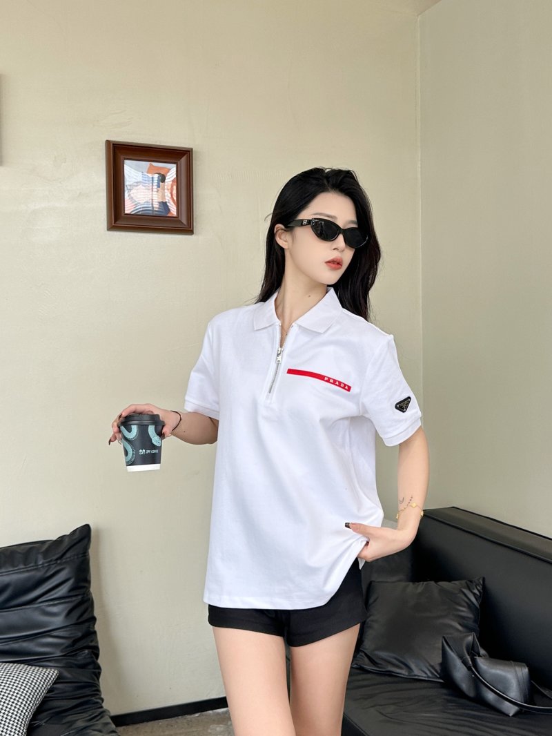 White Short Sleeve Polo Shirt with Red Stripe Detail view