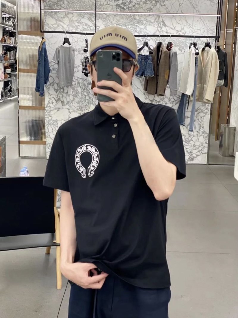 Chrome Hearts Black Horseshoe Logo Polo Shirt