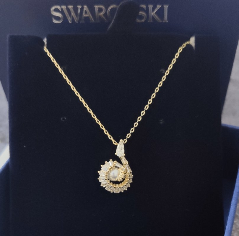 Swarovski Gold Snake Pendant Necklace with Pearl view