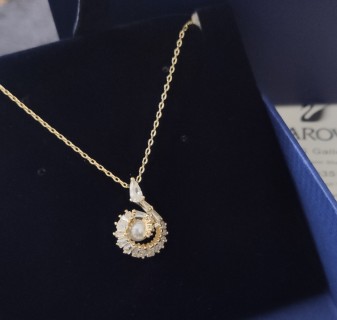 Swarovski Gold Snake Pendant Necklace with Pearl view 4