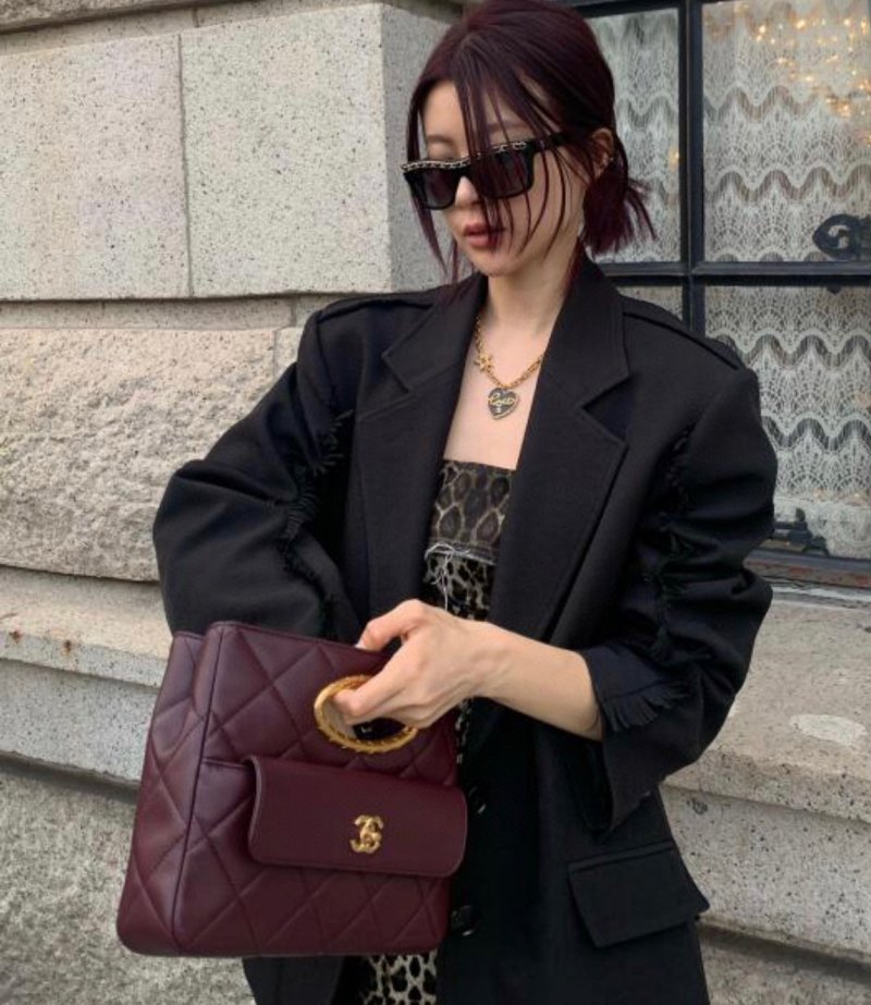 Chanel Quilted Burgundy Shoulder Bag with Gold Hardware