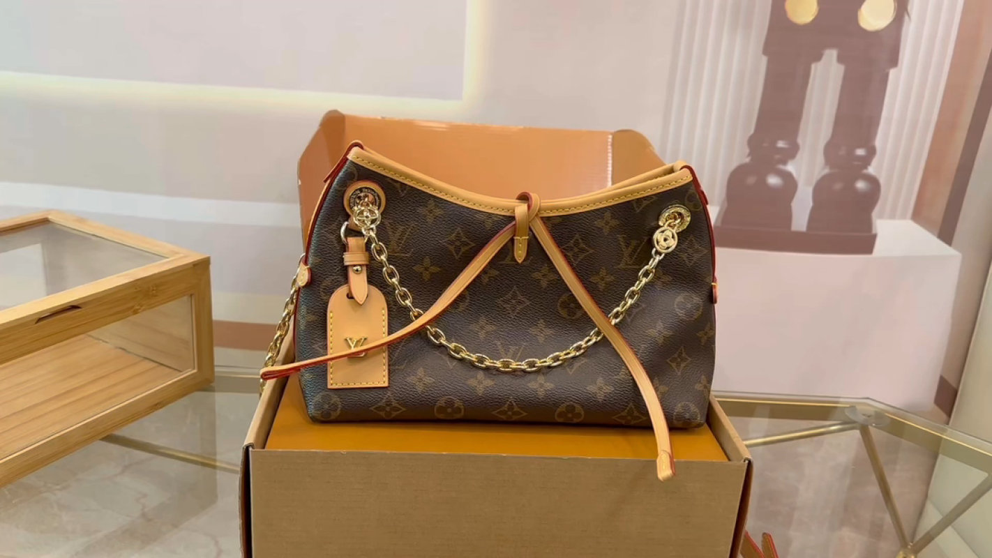 Louis Vuitton Monogram Canvas Shoulder Bag with Chain Strap - Brown