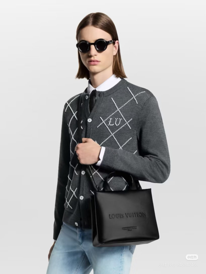 Charcoal Argyle Knit Cardigan with White Diamond Pattern view