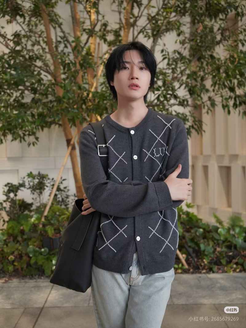 Louis Vuitton Diamond Quilted Knit Cardigan Charcoal Grey view