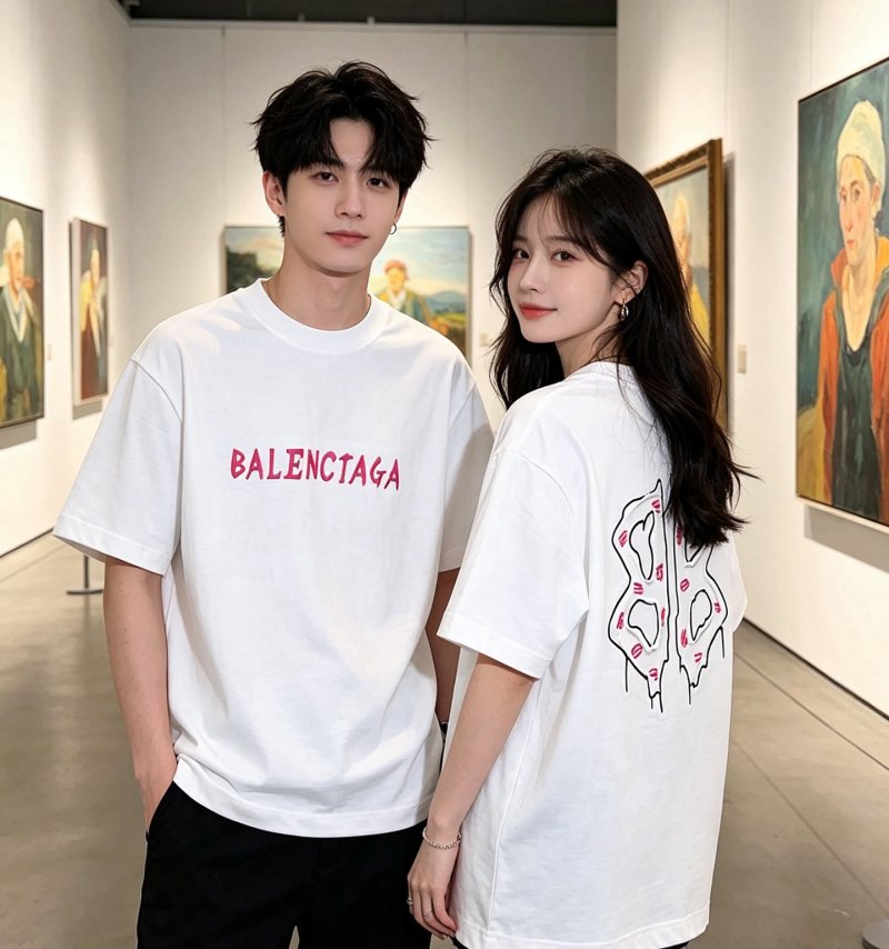 White Oversized T-Shirt with Abstract Line Art Graphic Print view