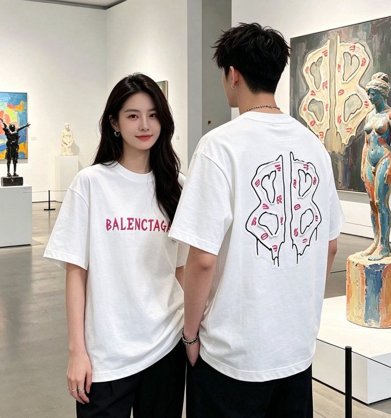 White Oversized T-Shirt with Abstract Line Art Graphic Print view