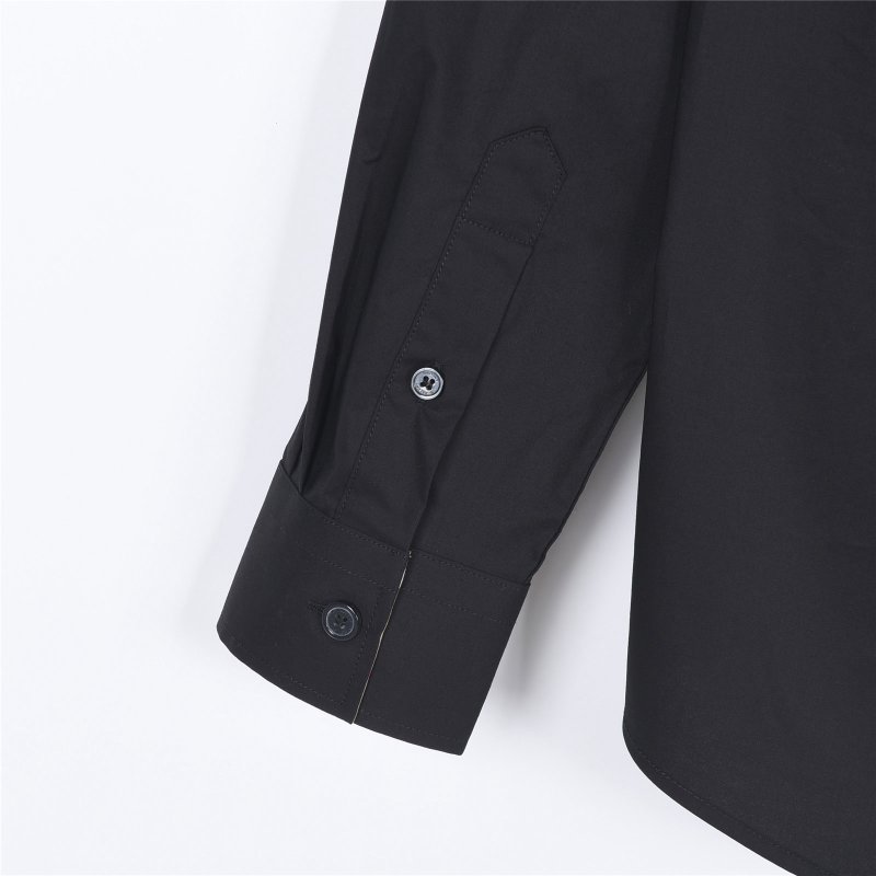 Burberry Black Button-Up Shirt with Check Cuff Detail view
