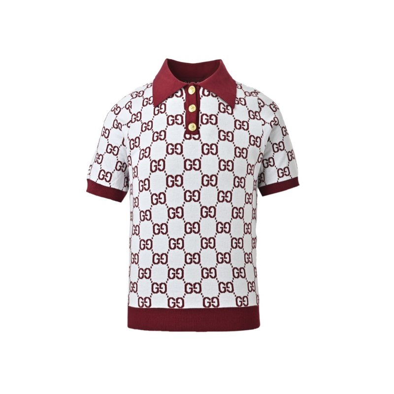 Gucci GG Monogram Polo T-Shirt Burgundy White view