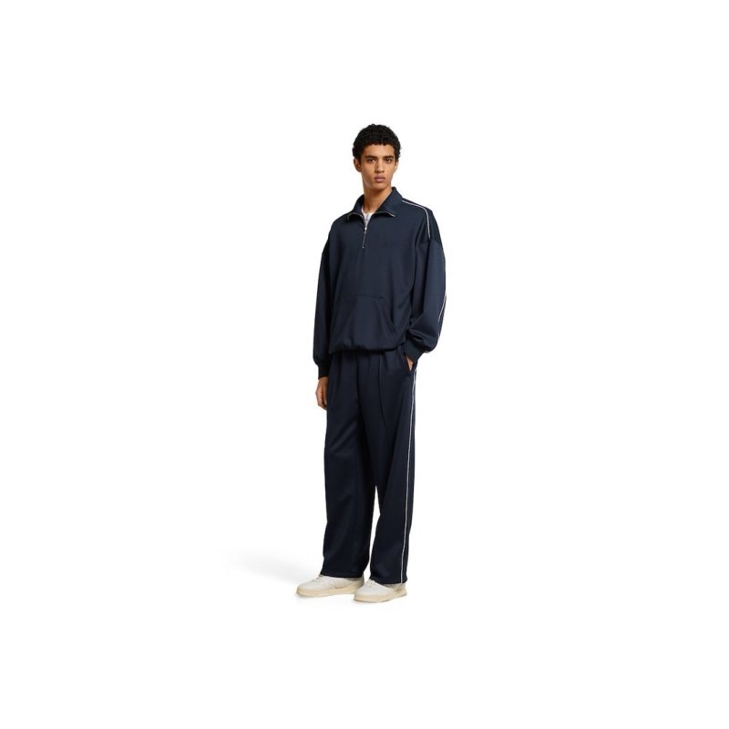 Navy Blue Zip-Up Tracksuit Set with Piping Detail view