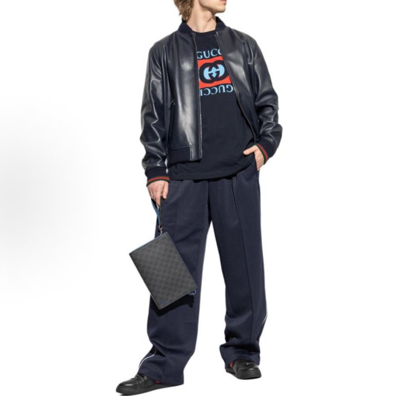 Navy Blue Zip-Up Tracksuit Set with Piping Detail view