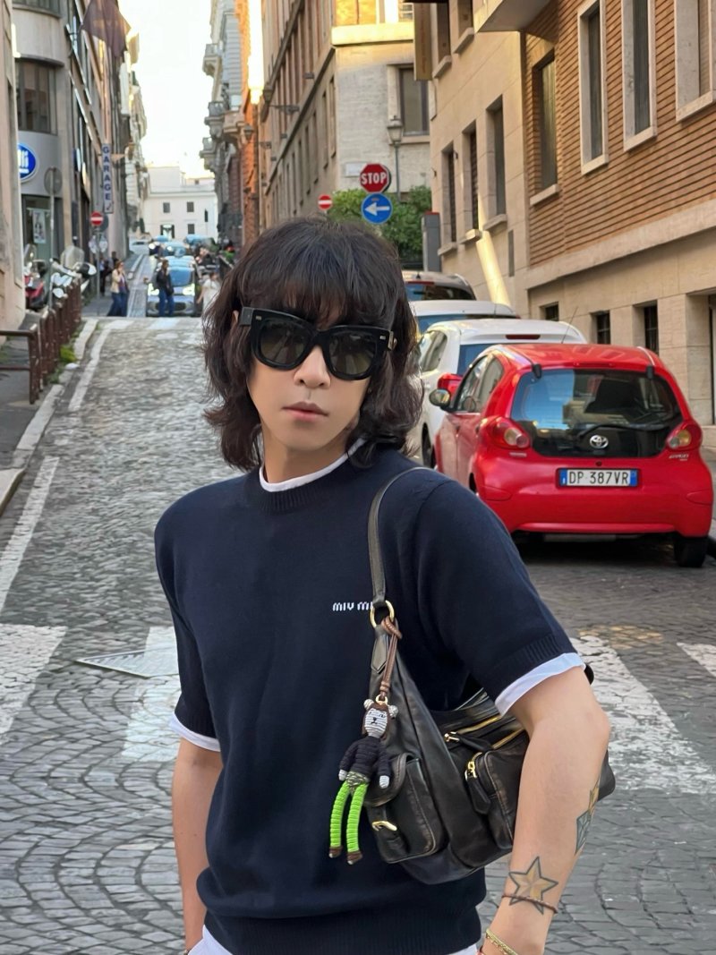 Miu Miu Navy Short Sleeve T-Shirt with White Trim view