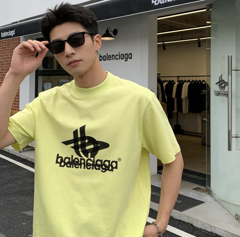 Balenciaga Logo Print T-Shirt Lime Yellow