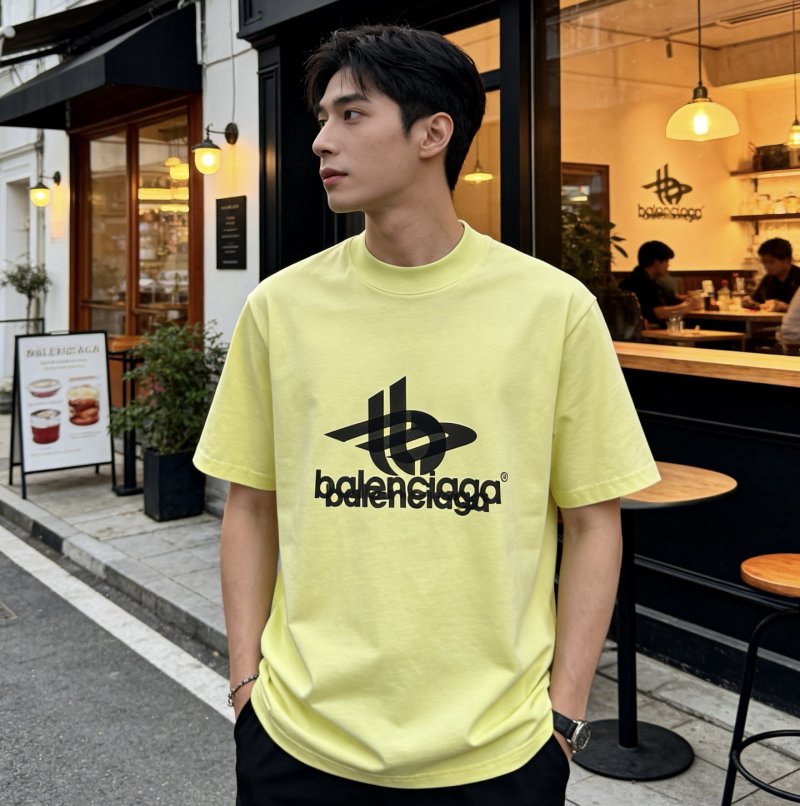 Balenciaga Logo Print T-Shirt Lime Yellow view
