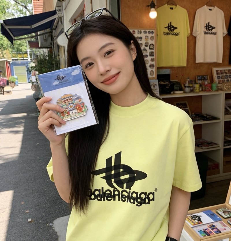 Balenciaga Logo Print T-Shirt Lime Yellow view