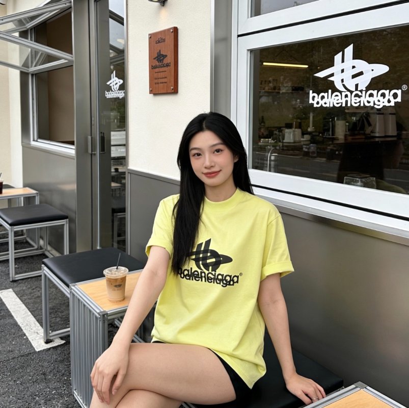 Balenciaga Logo Print T-Shirt Lime Yellow view