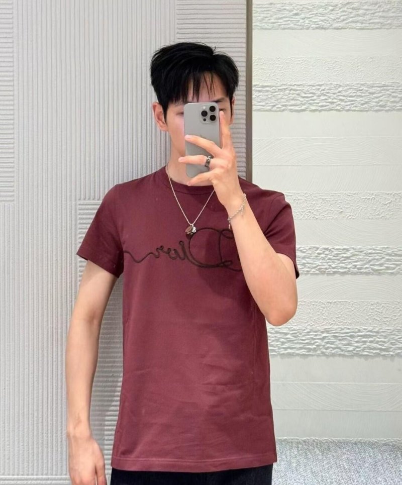 Dior Signature Script Embroidered Burgundy T-Shirt view