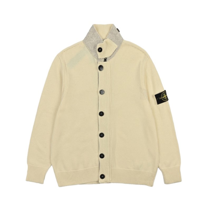 Stone Island Cream Wool Blend Cardigan with Compass Badge view
