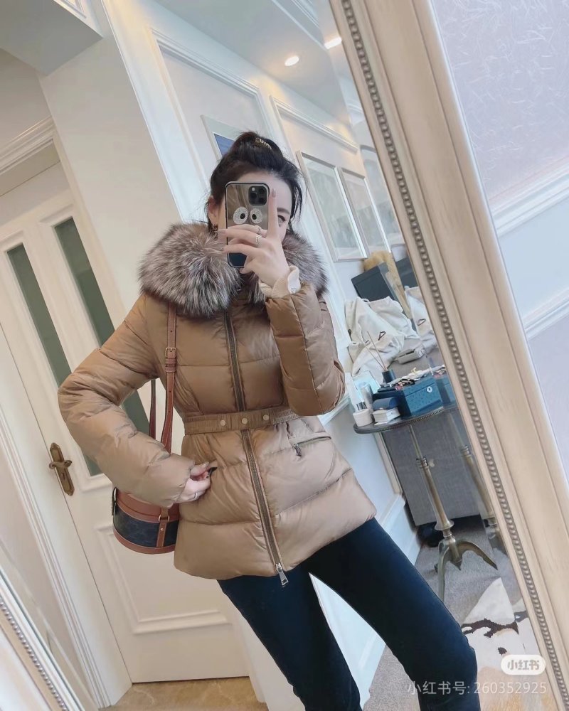 Beige Puffer Down Jacket with Cinched Waist view
