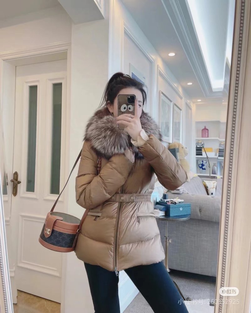 Beige Puffer Down Jacket with Cinched Waist view