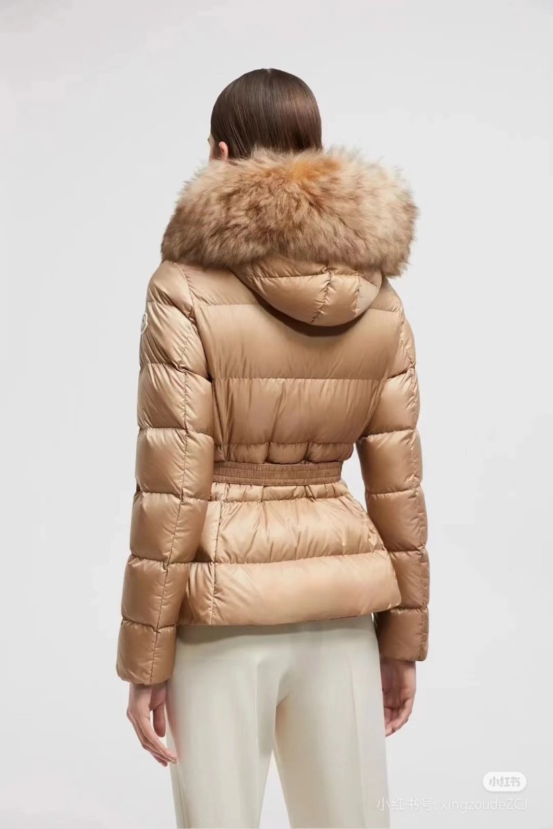 Beige Puffer Down Jacket with Cinched Waist view