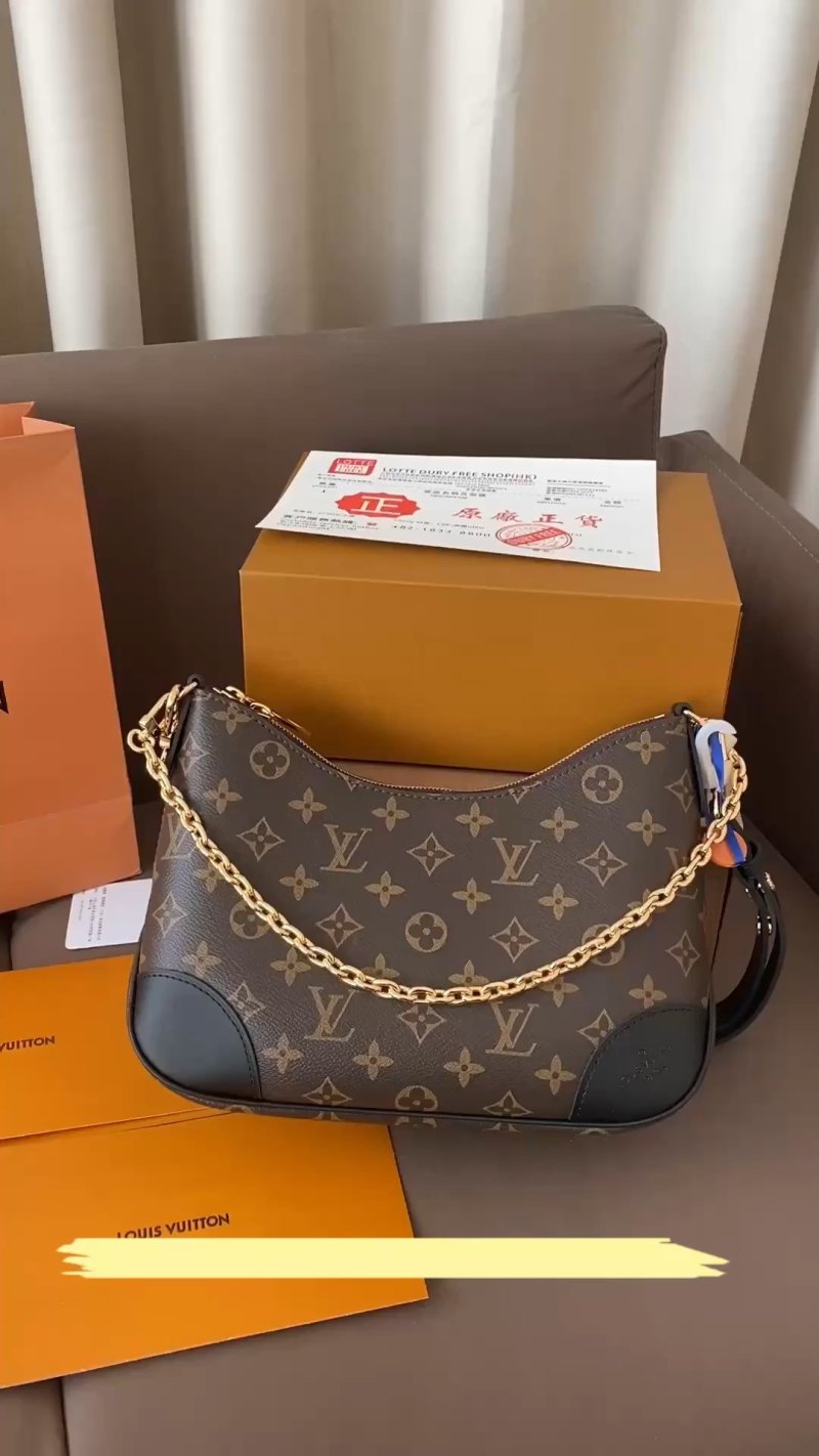 Louis Vuitton Monogram Canvas Shoulder Bag Brown Gold Chain