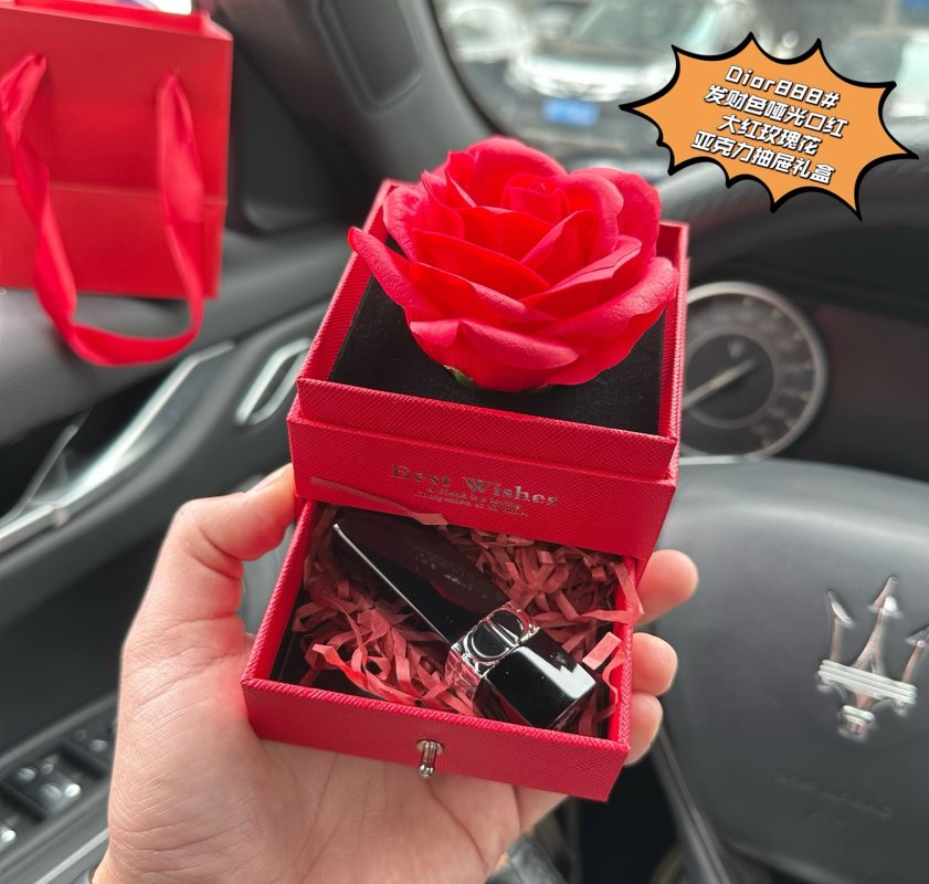 Dior Rouge 888 Lipstick & Preserved Rose Luxury Gift Box Set view