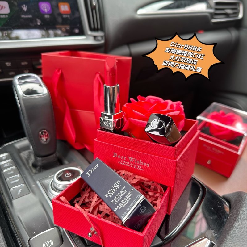Dior Rouge 888 Lipstick & Preserved Rose Luxury Gift Box Set view