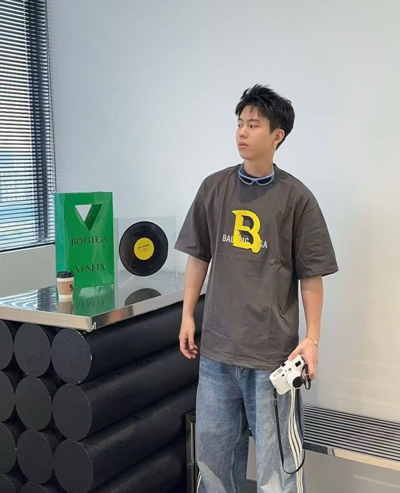 Balenciaga Logo Print Oversized T-Shirt Charcoal