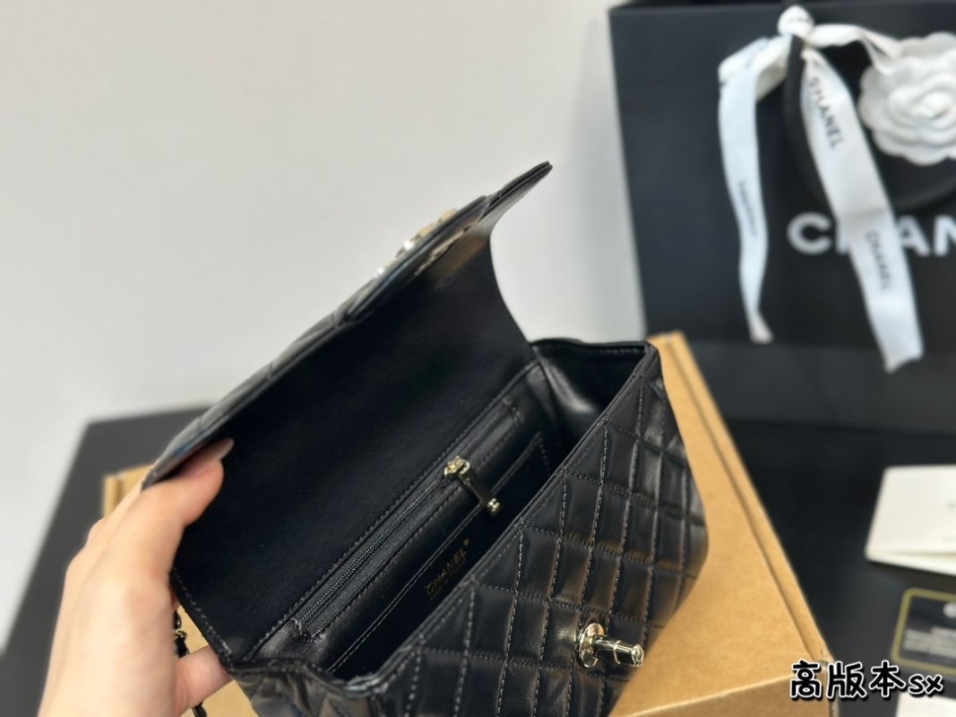 Chanel CF Handle Mini Quilted Black Leather Crossbody Bag view