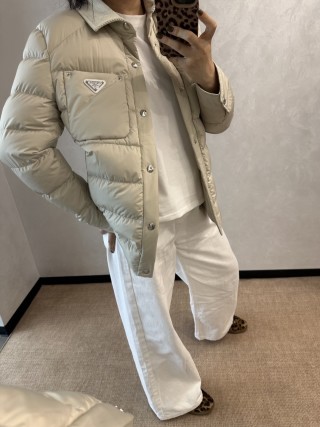 Prada Cream Quilted Down Jacket view 3