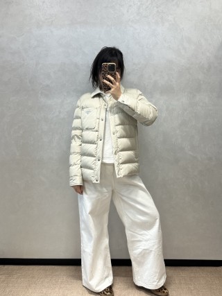 Prada Cream Quilted Down Jacket view 4
