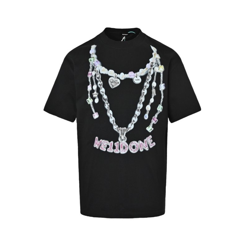 Black Graphic Chain Print T-Shirt with 'WELLDONE' Text view